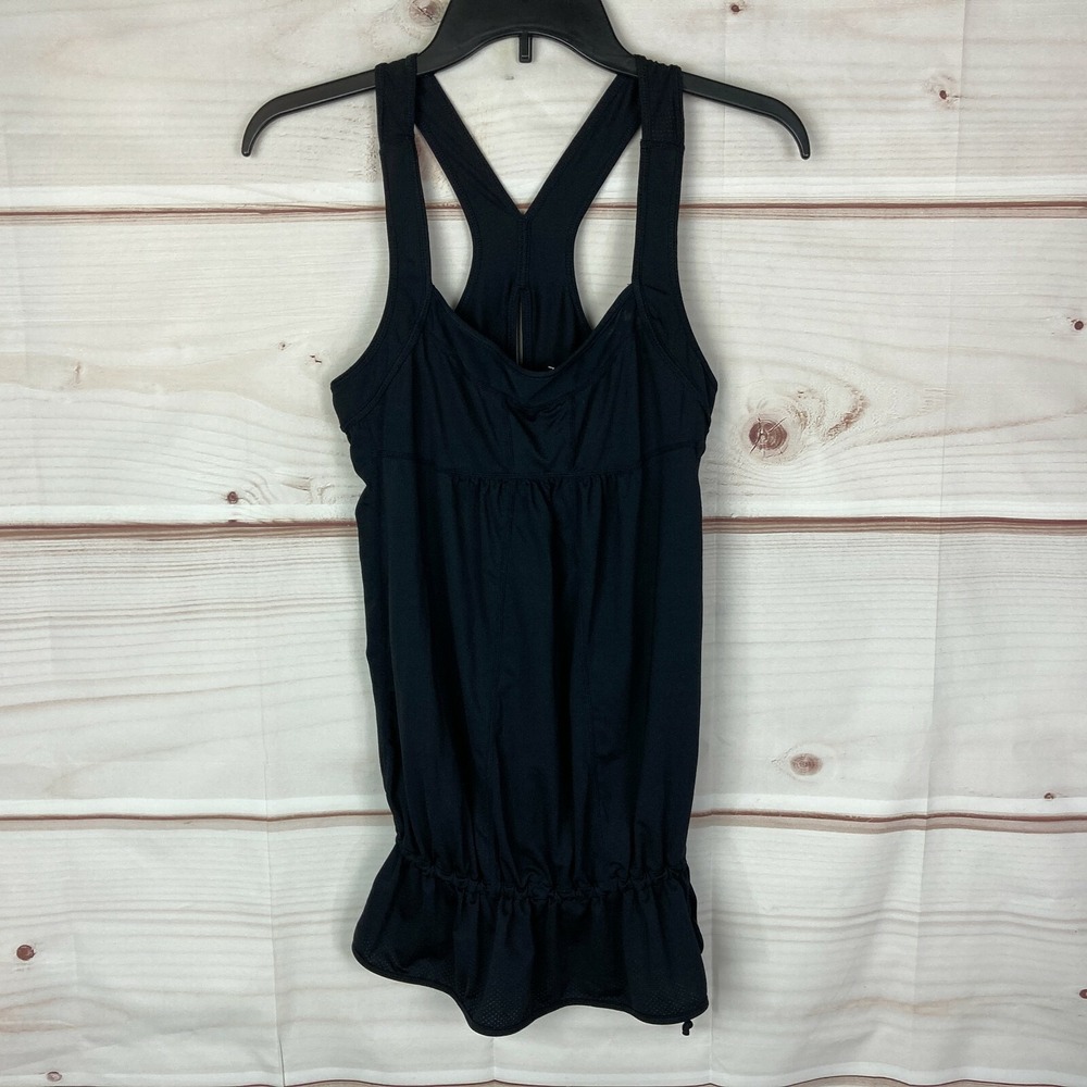 Zella Top Womens S Black Racerback Tank Tie Waist Loose Fit Yoga Keyhole‎ Back